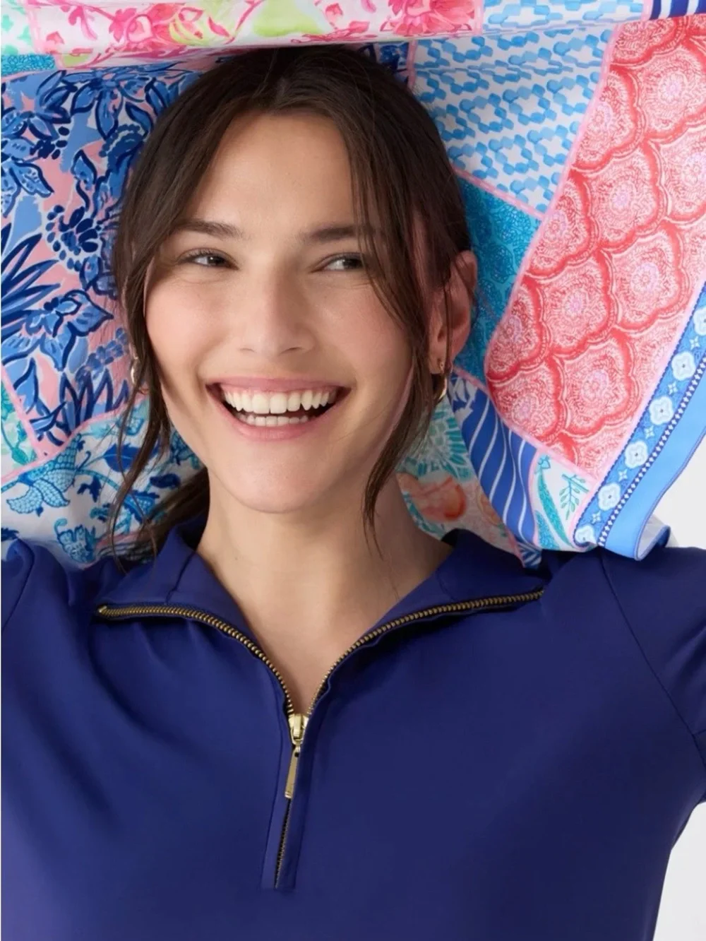 NWT CABANA LIFE Printed Patchwork Scarf 2025 Printed, blue and pink - Picture 2 of 5